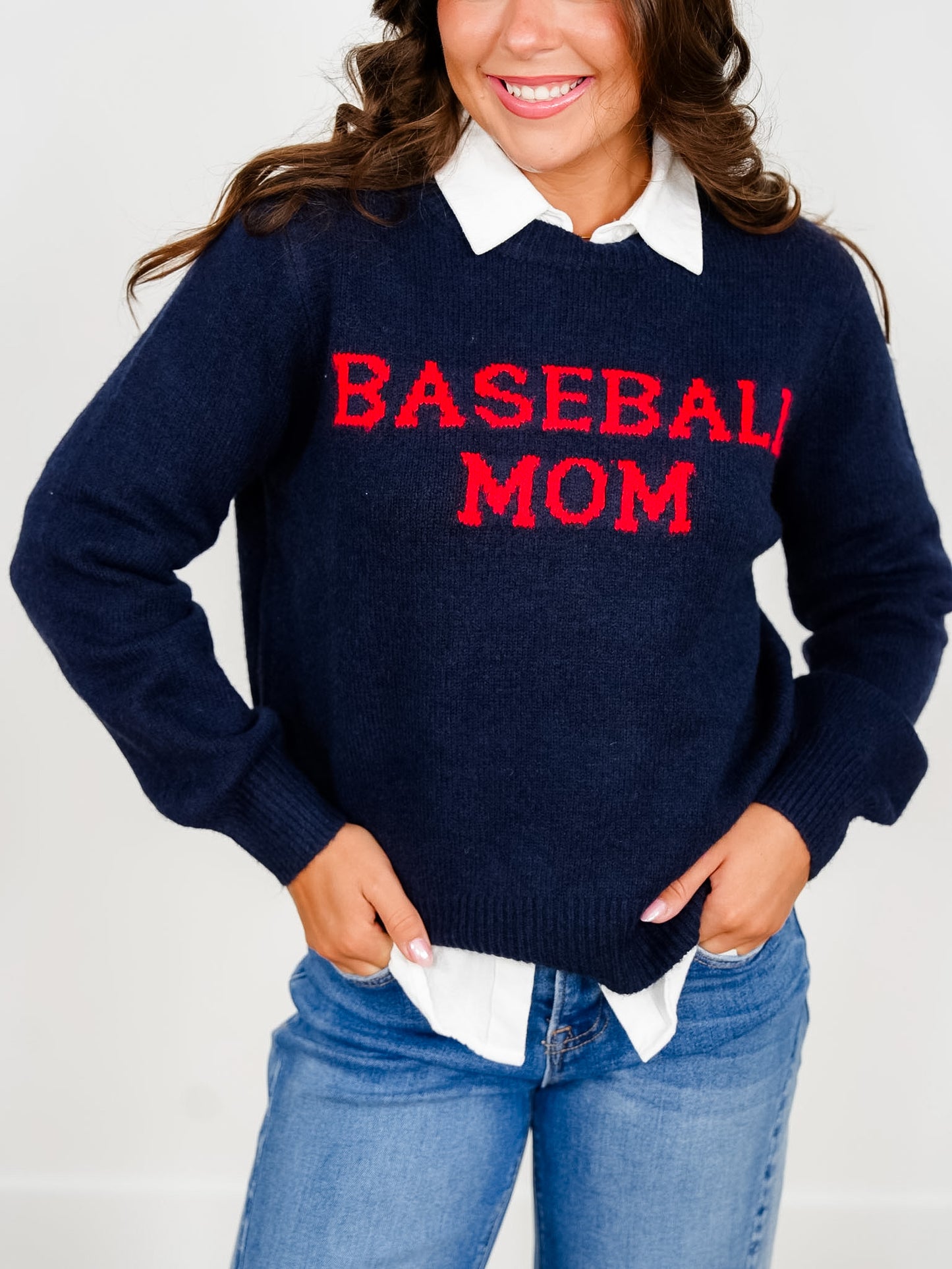 Baseball Mom Long Sleeve Pullover Sweater - Freckled Poppy