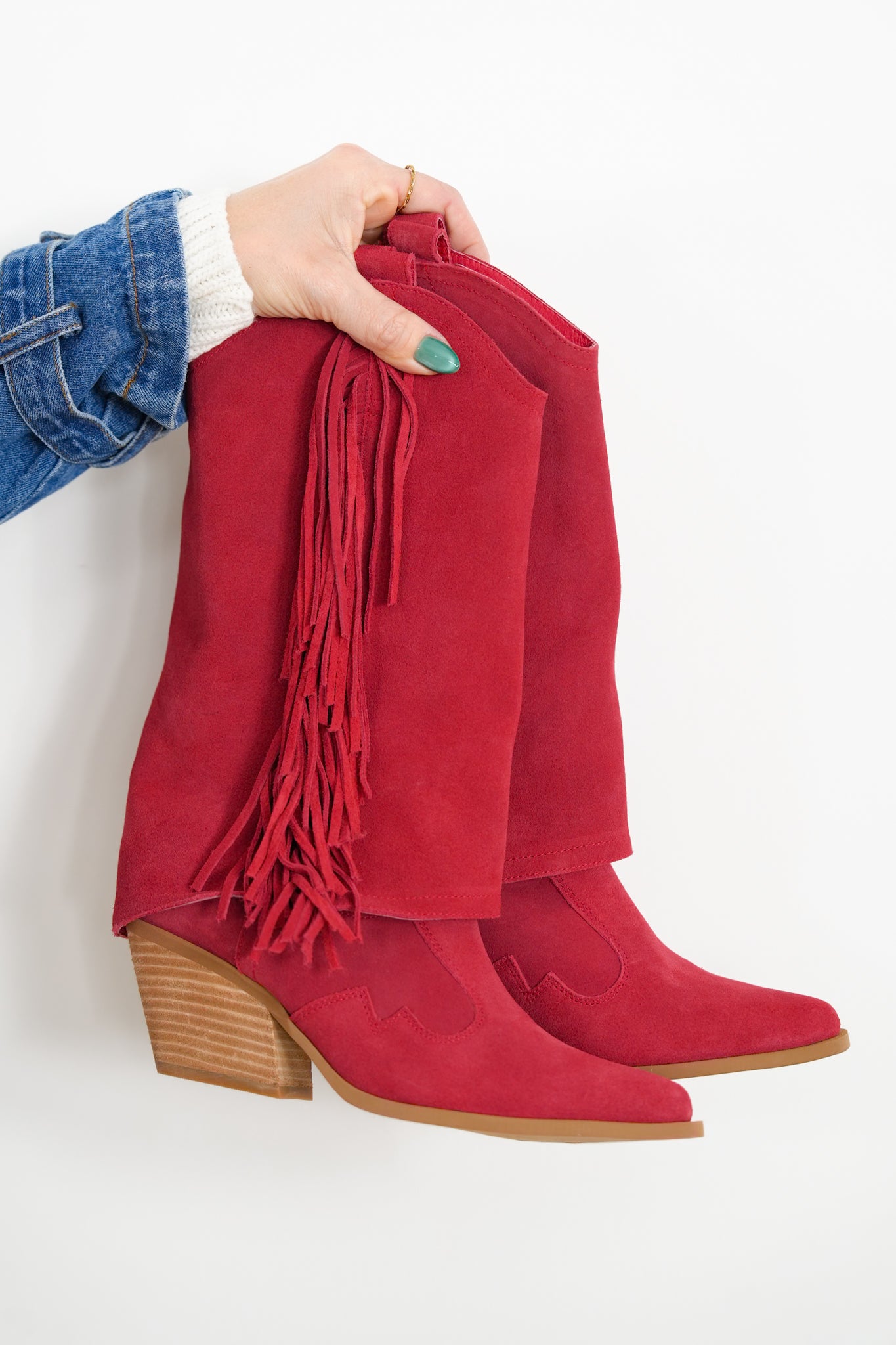MIA Genuine Suede Upper Fringe Mid Calf Boots
