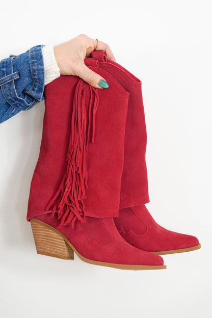 MIA Genuine Suede Upper Fringe Mid Calf Boots