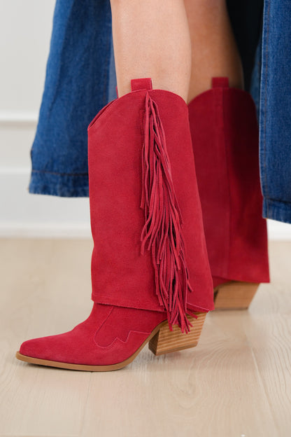 MIA Genuine Suede Upper Fringe Mid Calf Boots