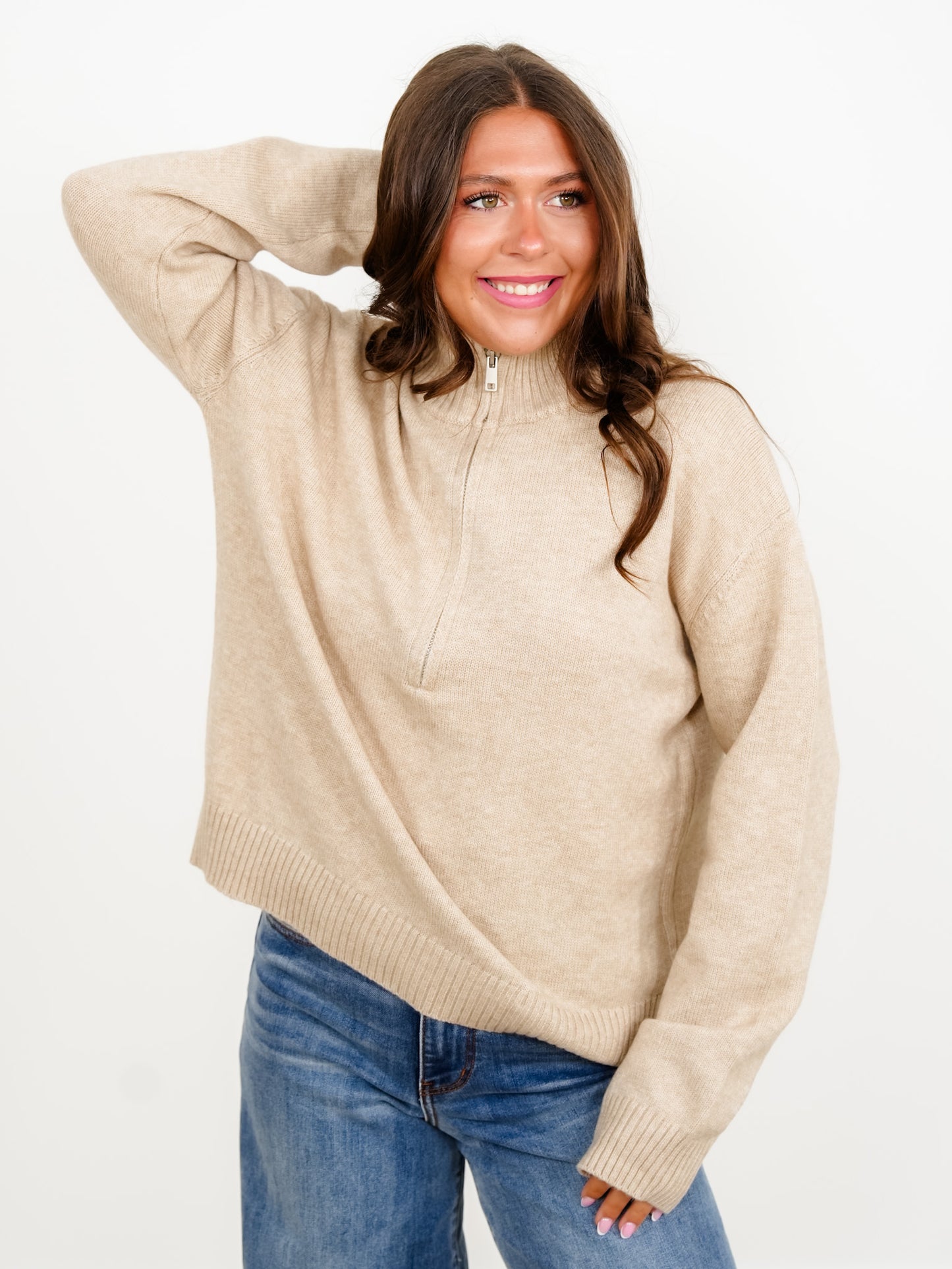 Solid Long Sleeve Half Zip Turtleneck Sweater