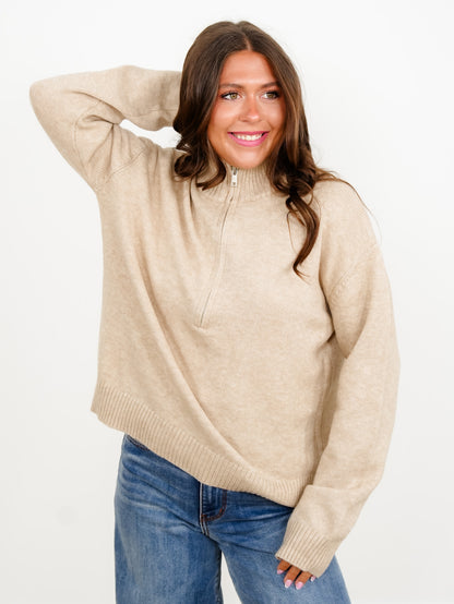 Solid Long Sleeve Half Zip Turtleneck Sweater