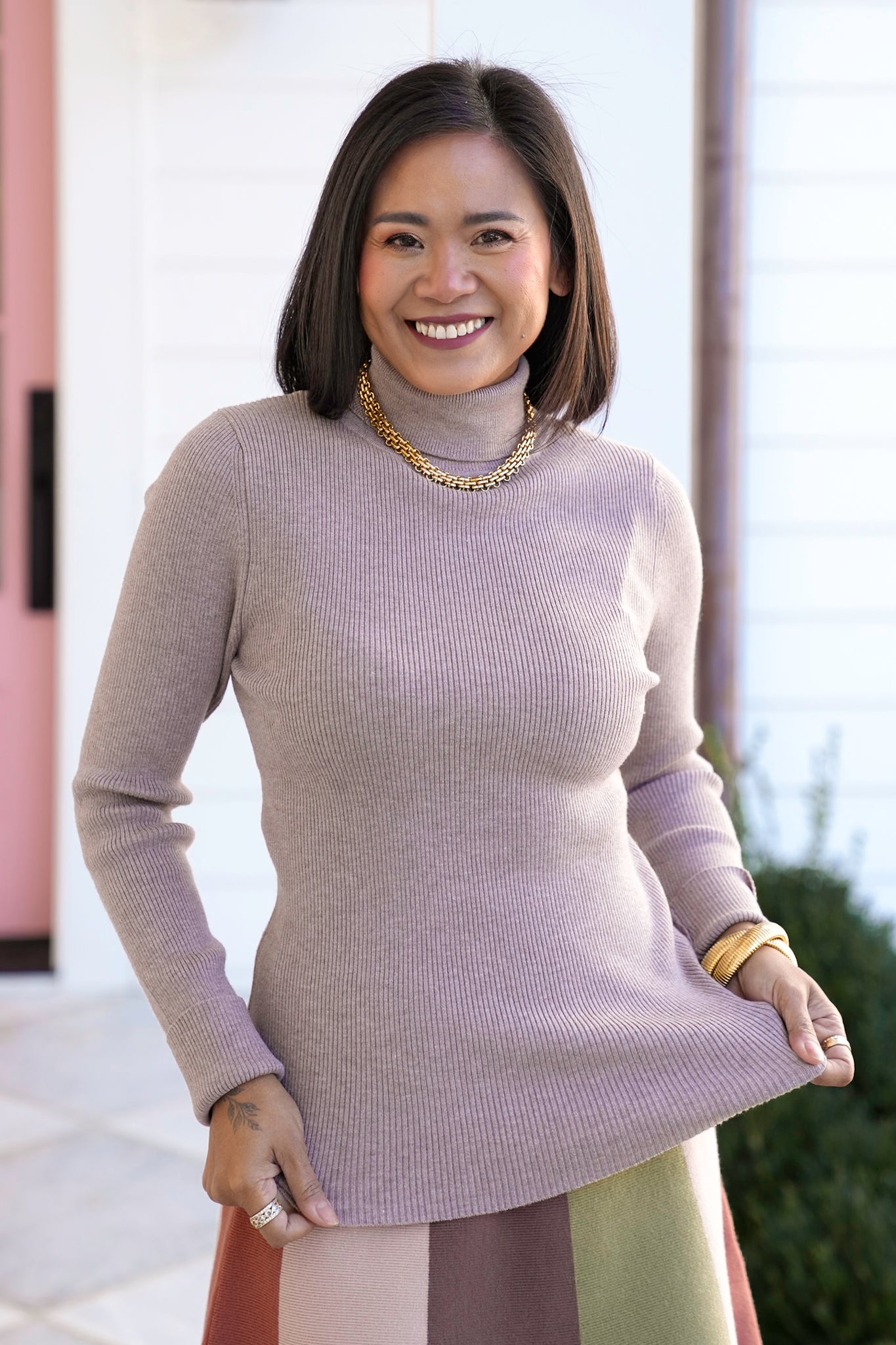 Ribbed Long Sleeve Turtleneck Sweater Top