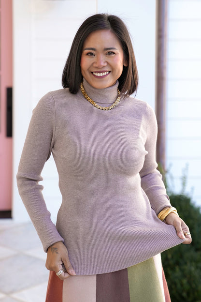 Ribbed Long Sleeve Turtleneck Sweater Top