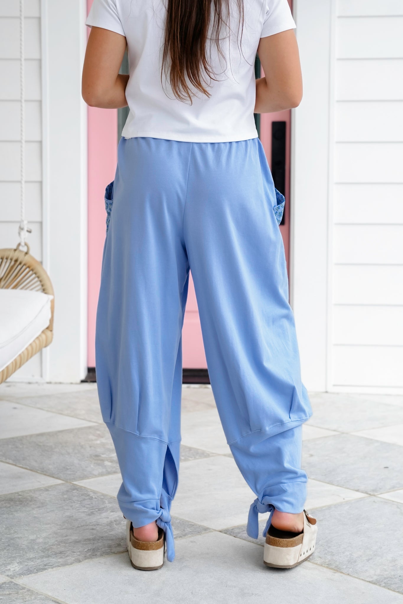 Elastic Waist Knit Joggers with Floral Detail