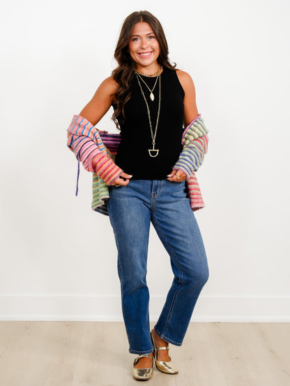 Ribbed Solid Knit Sleeveless Tank Top