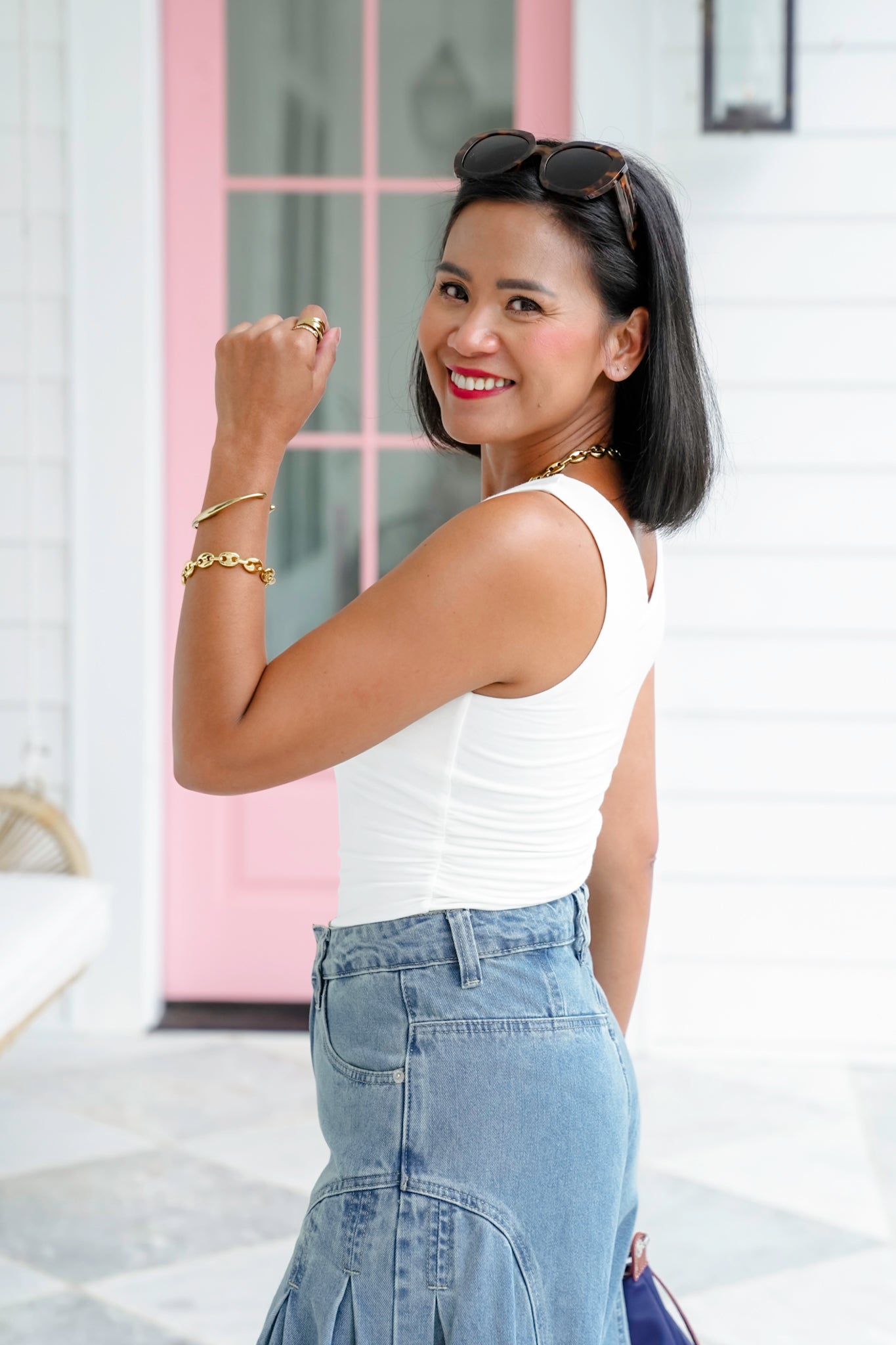 Sleeveless V Neck Bodysuit with Ruching Detail