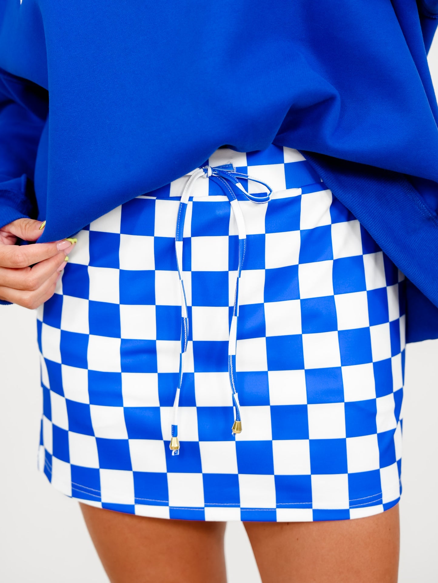 Plus/Reg Blue Checkered Skort with Side Pockets