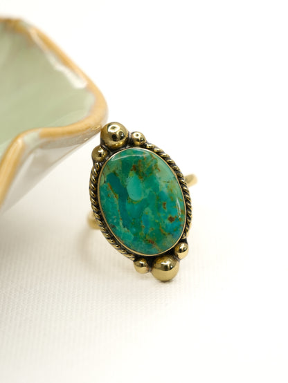 BOHO SOL Oval Turquoise and Brass Adjustable Ring