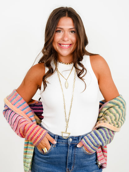 Ribbed Solid Knit Sleeveless Tank Top