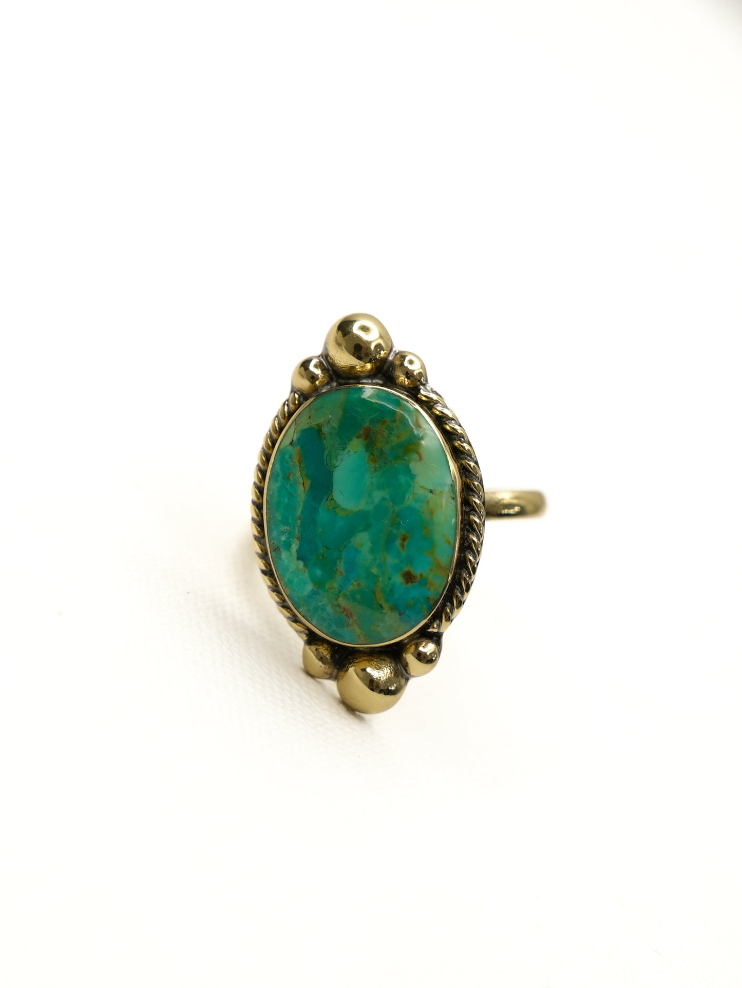 BOHO SOL Oval Turquoise and Brass Adjustable Ring
