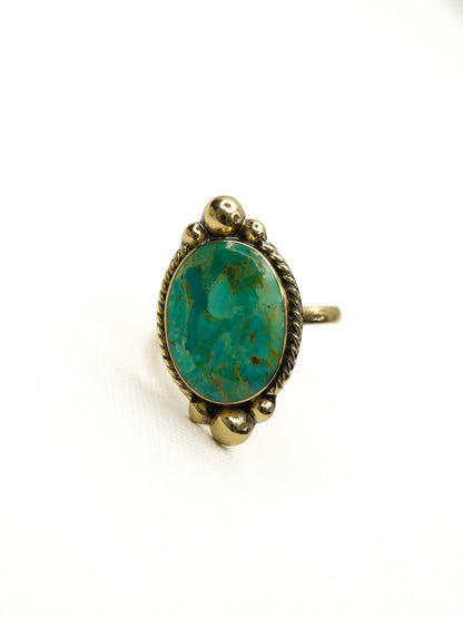 BOHO SOL Oval Turquoise and Brass Adjustable Ring