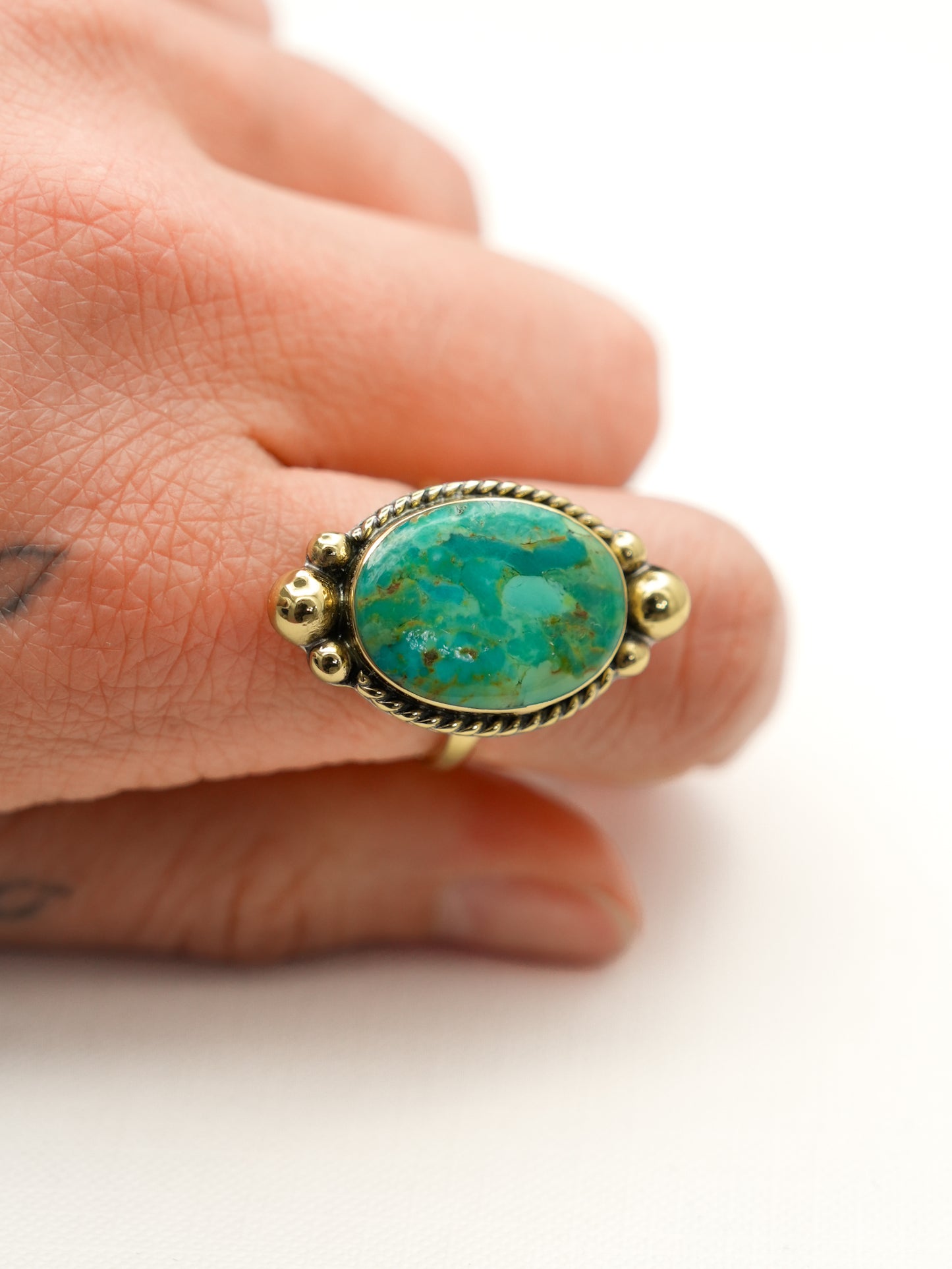 BOHO SOL Oval Turquoise and Brass Adjustable Ring