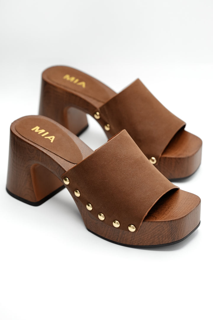 MIA Studded Platform Clog Mule with Block Heel