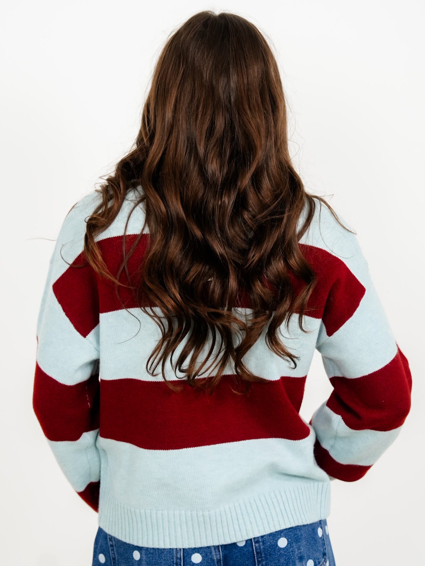 Color Block Long Sleeve Button Up Sweater - Freckled Poppy