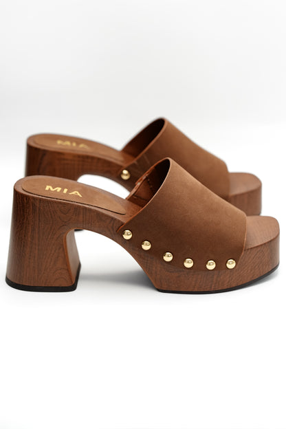 MIA Studded Platform Clog Mule with Block Heel