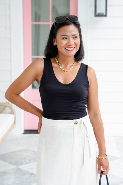 Sleeveless V Neck Bodysuit with Ruching Detail