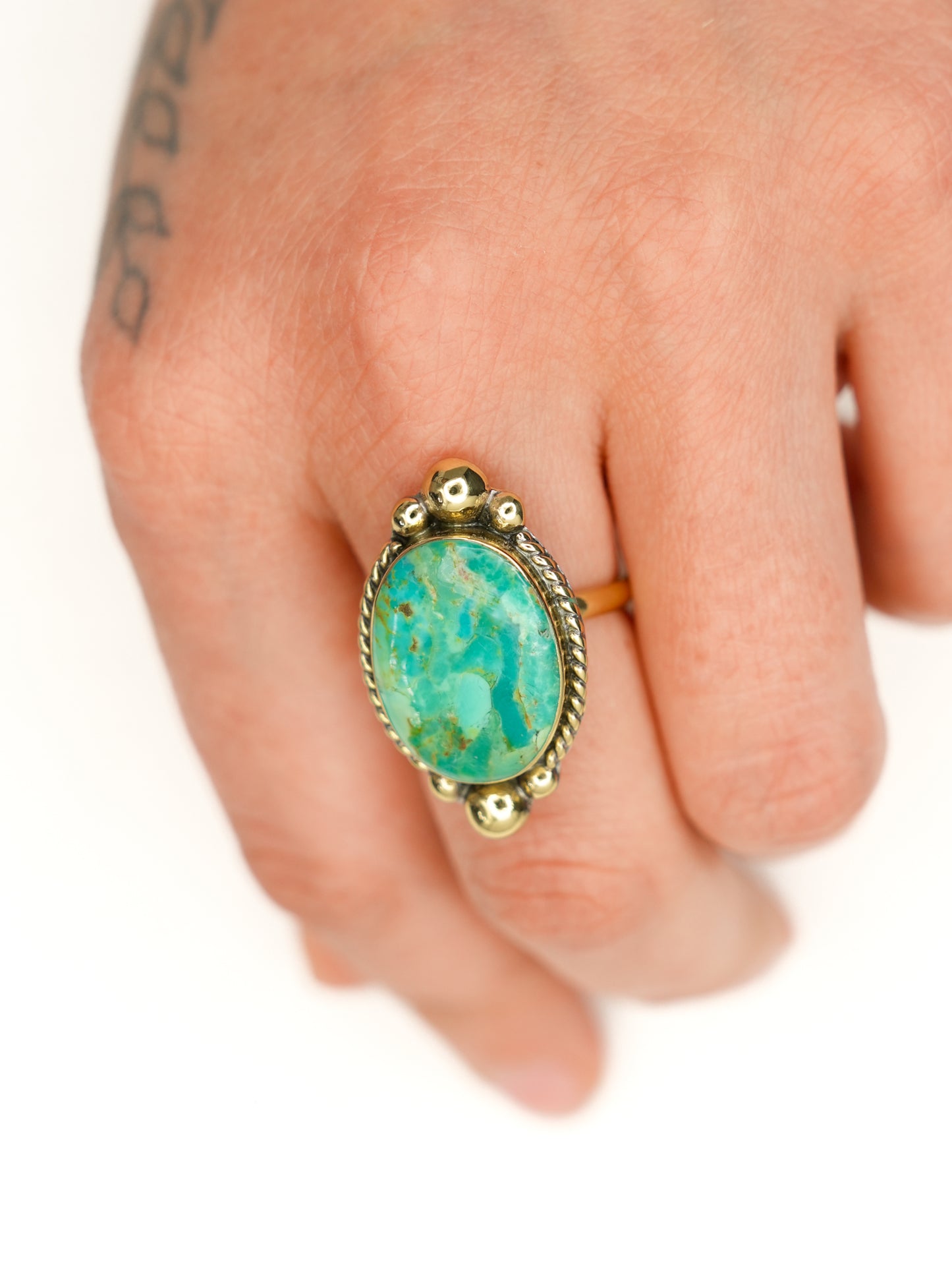 BOHO SOL Oval Turquoise and Brass Adjustable Ring