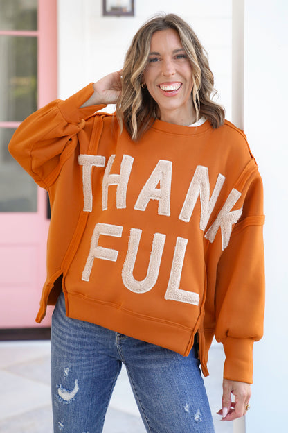 Rust Long Sleeve "Thankful" Sweatshirt