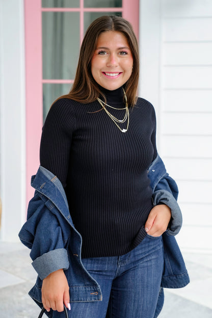 Plus/Reg Ribbed Long Sleeve Mock Neck Top