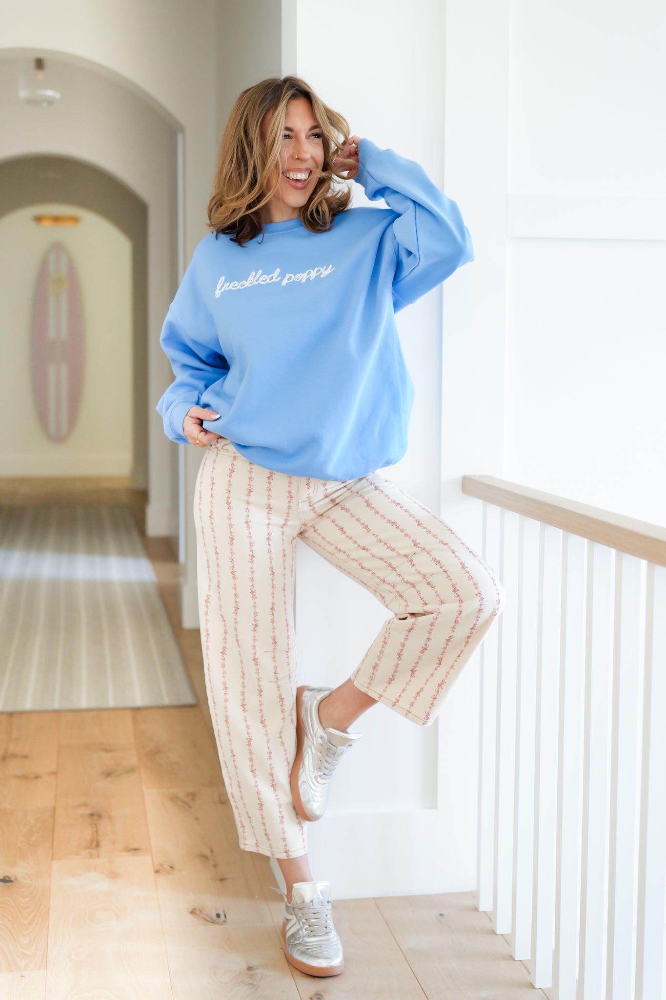 Plus/Reg Long Sleeve Embroidered "Freckled Poppy" Graphic Sweatshirt