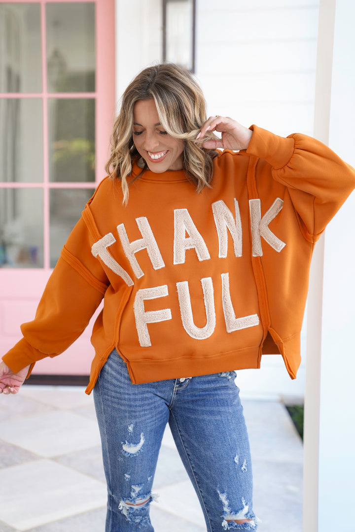 Rust Long Sleeve "Thankful" Sweatshirt