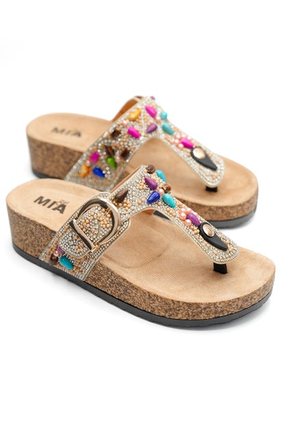 MIA Ornate Beaded Thong Sandal with Cork Sole