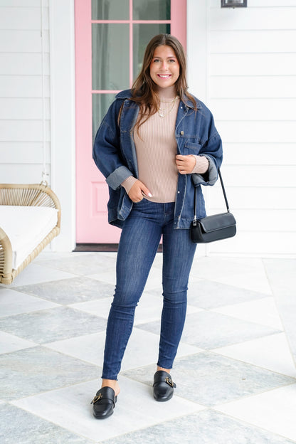 Plus/Reg Ribbed Long Sleeve Mock Neck Top