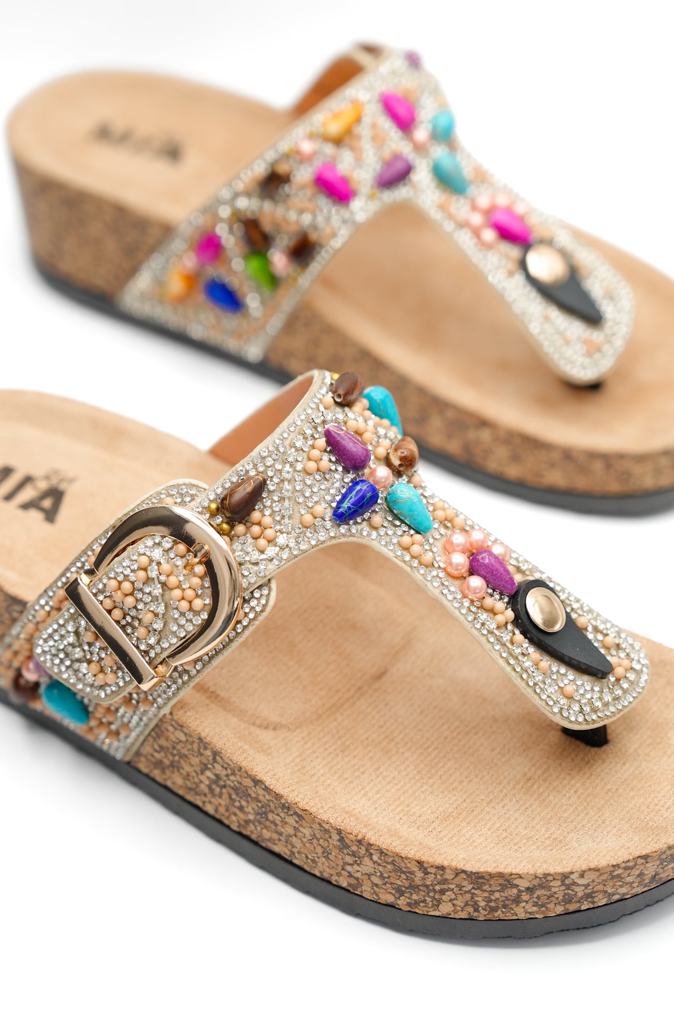 MIA Ornate Beaded Thong Sandal with Cork Sole
