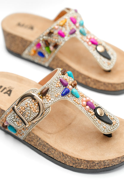 MIA Ornate Beaded Thong Sandal with Cork Sole