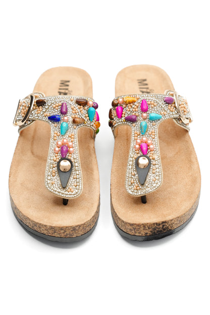 MIA Ornate Beaded Thong Sandal with Cork Sole