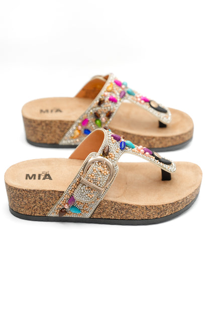 MIA Ornate Beaded Thong Sandal with Cork Sole