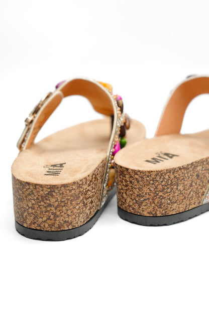 MIA Ornate Beaded Thong Sandal with Cork Sole