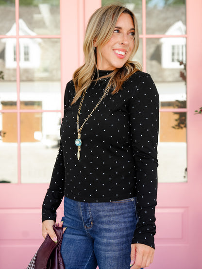 Polka Dot Long Sleeve Mock Neck Top
