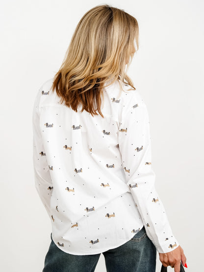 Dachshund Print Long Sleeve Button Up Top