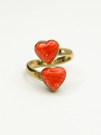 BOHO SOL Double Heart Adjustable Ring