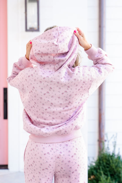 Pink Floral Long Sleeve Zip Up Hoodie