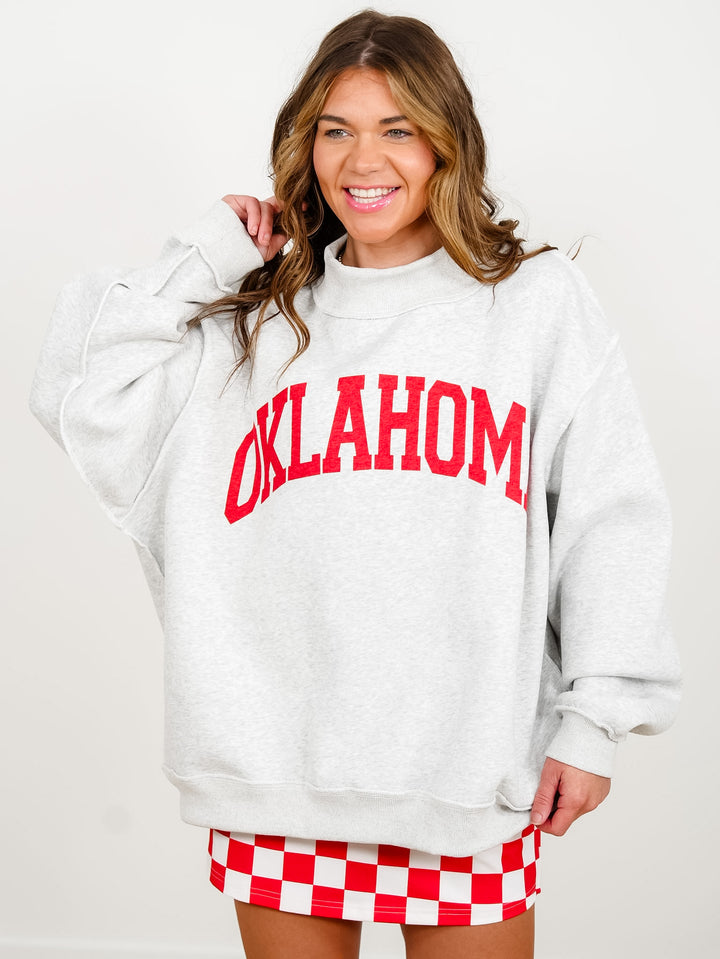 Long Sleeve Reversible Mock Neck Oklahoma/OK Pullover Graphic Sweatshirt - Freckled Poppy