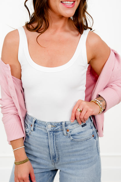 White Sleeveless Scoop Neck Knit Bodysuit