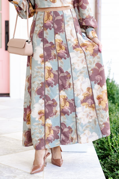 Floral Print Maxi Skirt with Side Zipper