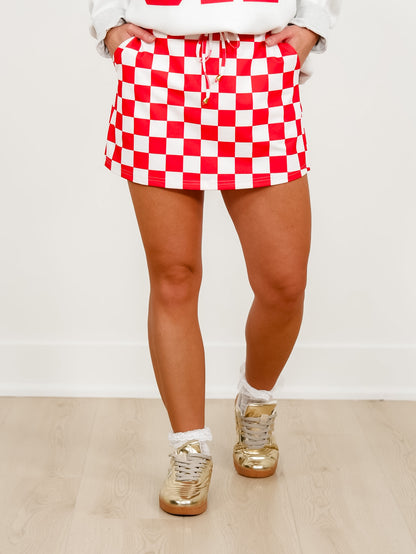 Plus/Reg Red Checkered Skort with Side Pockets