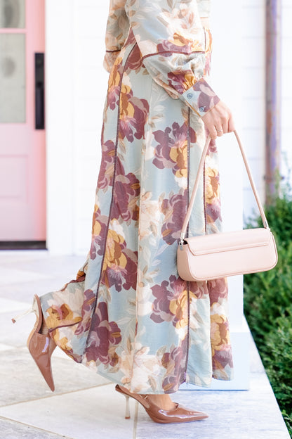 Floral Print Maxi Skirt with Side Zipper
