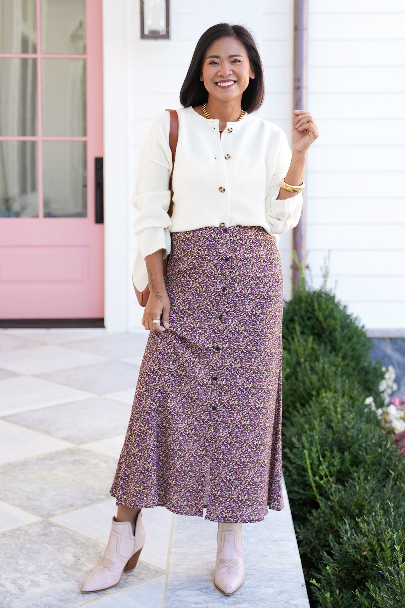 Floral Midi Skirt with Side Zipper