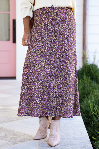 Floral Midi Skirt with Side Zipper