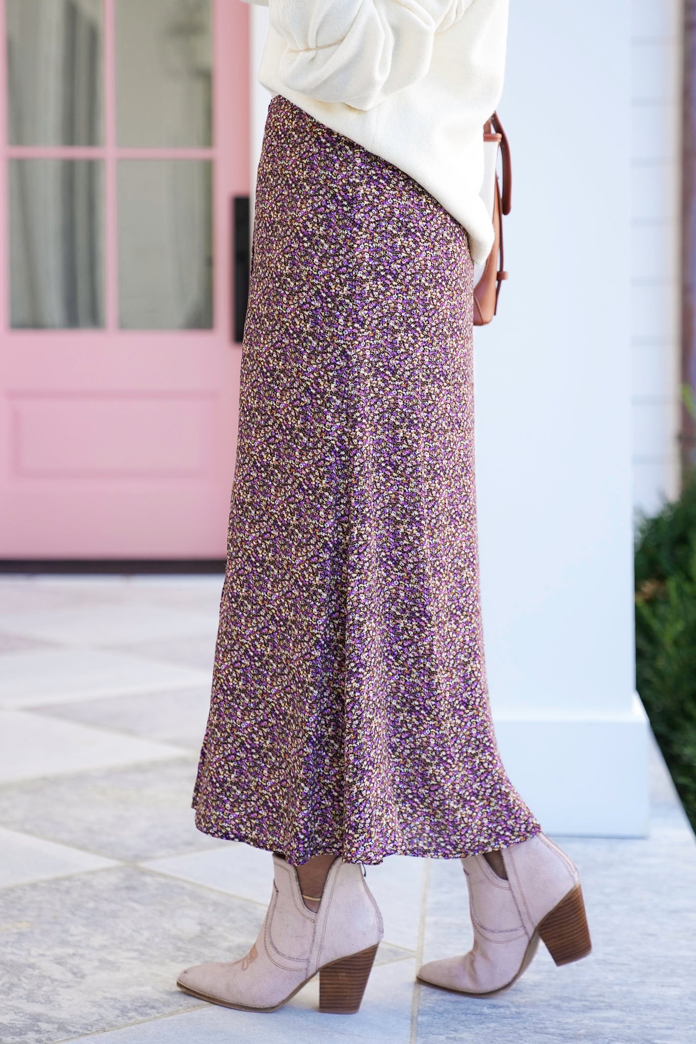 Floral Midi Skirt with Side Zipper