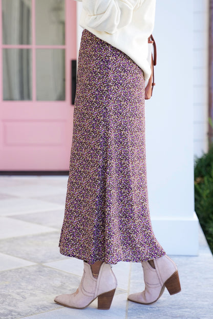 Floral Midi Skirt with Side Zipper