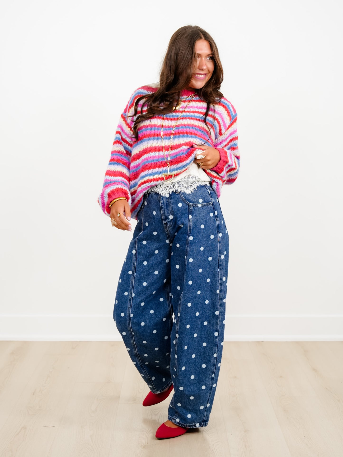Stripe Long Sleeve Boat Neck Sweater