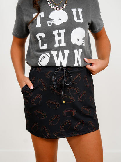 Plus/Reg Football Print Elastic Waist Skort - Freckled Poppy