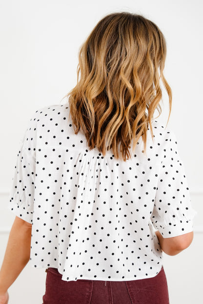 Short Sleeve Polka Dot Button Down Top