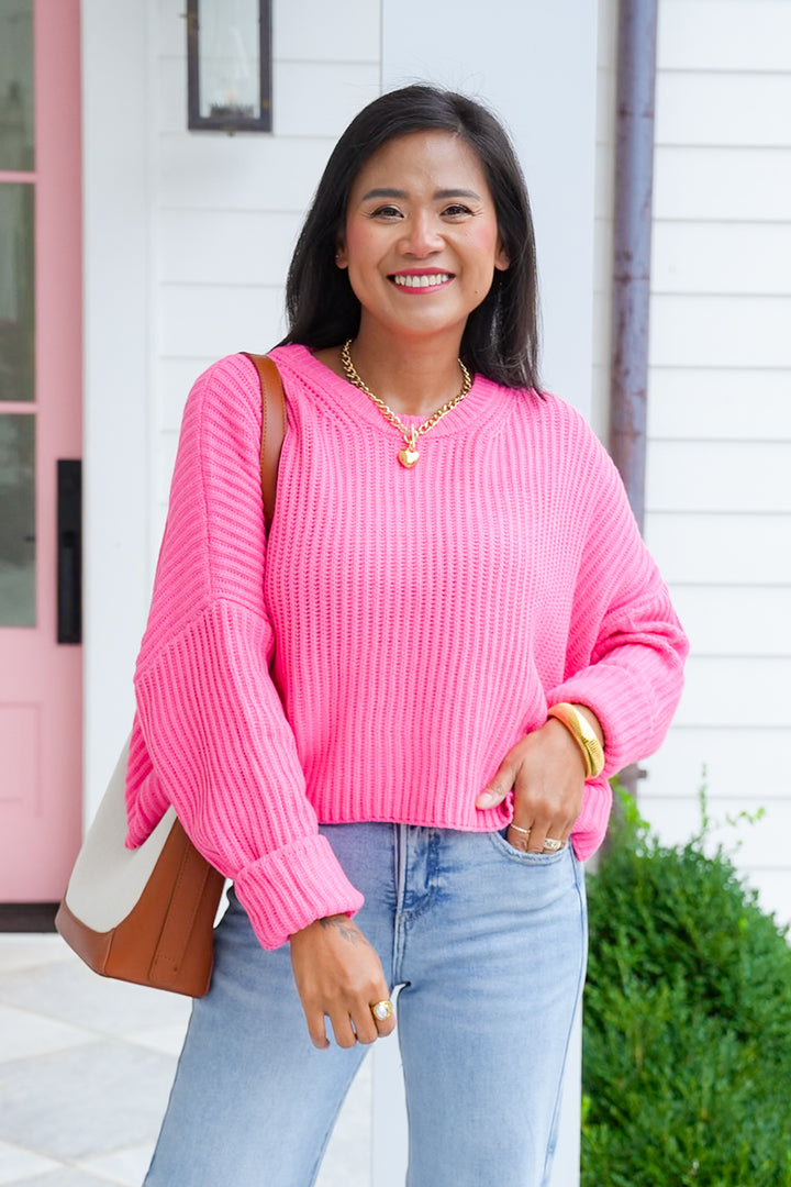 Long Sleeve Crew Neck Cropped Knit Sweater